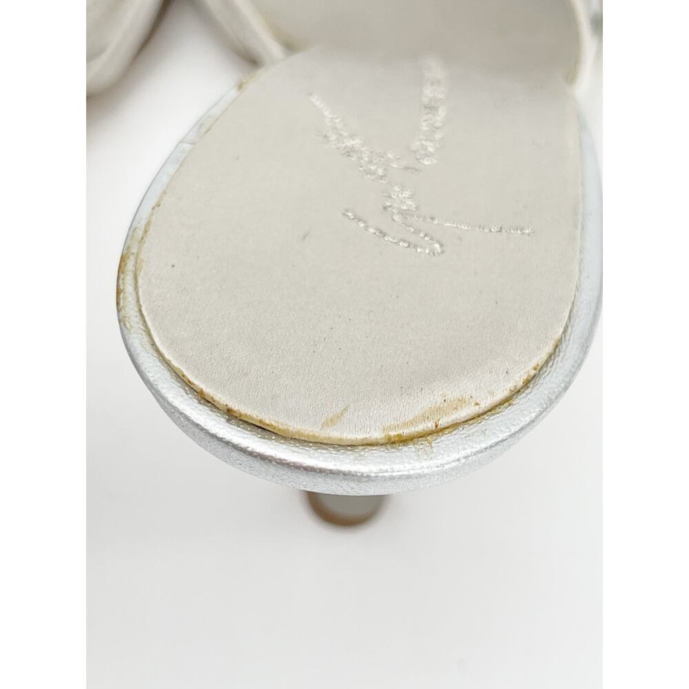 Giuseppe Zanotti Vintage Silver Satin Grape Embellished Mule Sandal Heels IT 38 - Picture 13 of 15